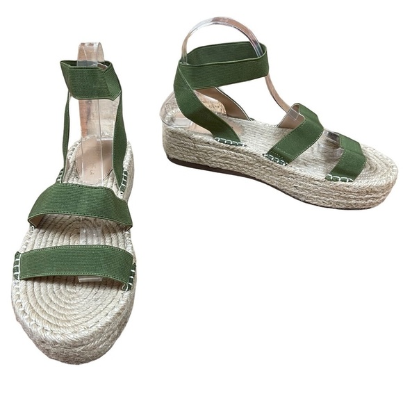 Shoe Republic LA Size 9 Wedge Espadrilles Olive Green Boho Platform Vacation - Picture 1 of 9